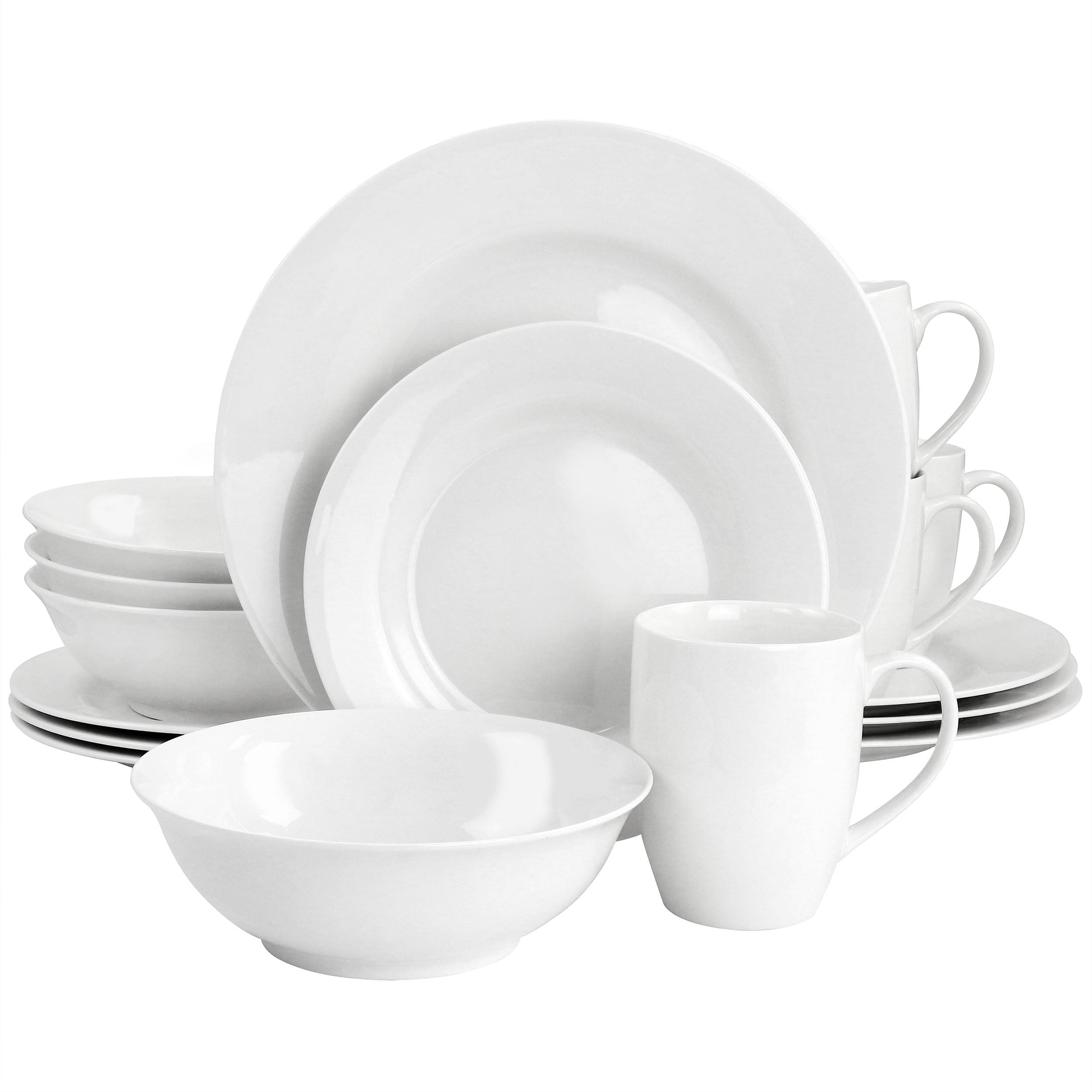 Gibson Home White Cloud Fine Ceramic 16 Piece Dinnerware Set in White - Free Shipping 