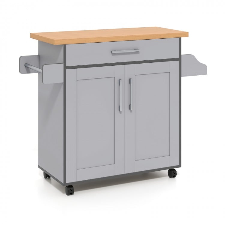 Rolling Kitchen Island Cart with Towel and Spice Rack-Gray
