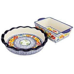 Gibson Luxembourg 10.5 inch Pie Dish and 10 inch Bakeware set in stoneware - Free Shipping