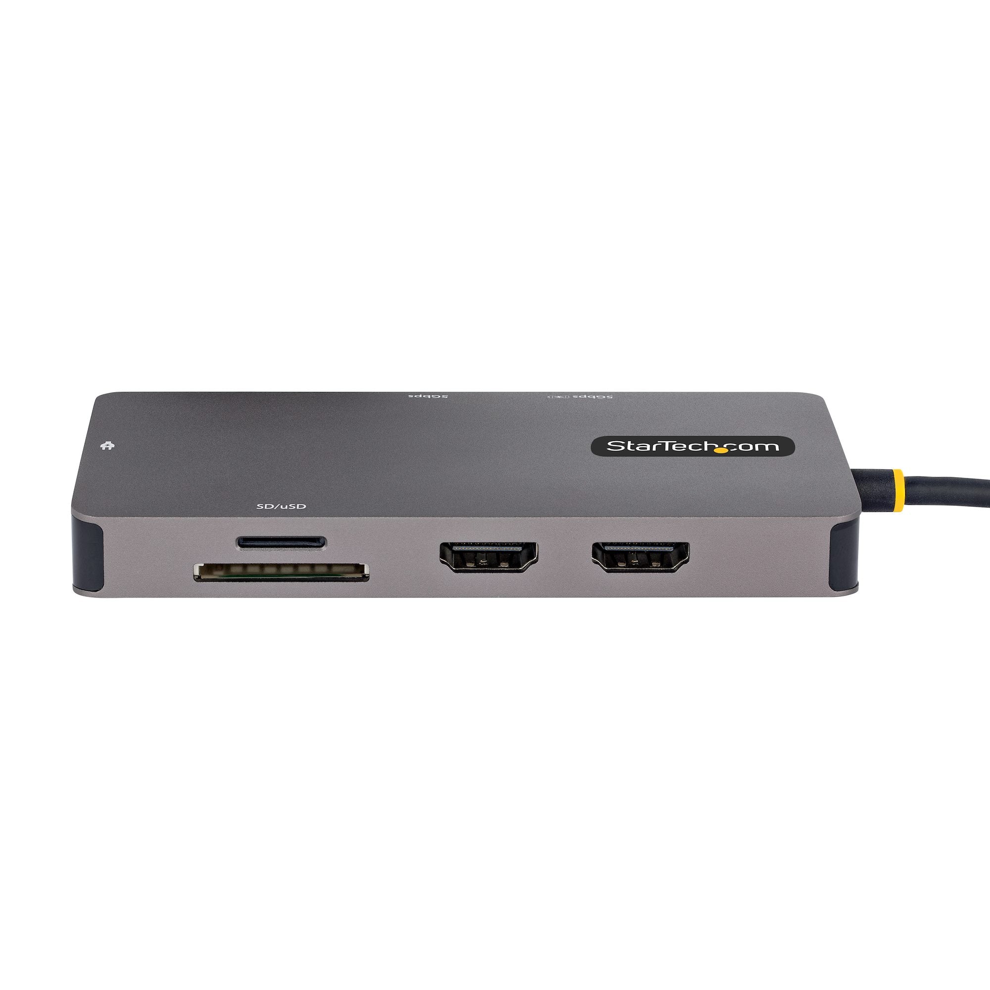 USB C Multiport Adapter, Dual HDMI Video, 4K 60Hz, 2Pt 5Gbps USB-A Hub, 100W Power Delivery Pass-Through/GbE/SD/MicroSD, 12"/30cm Cable, Travel Dock, Laptop Docking Station 