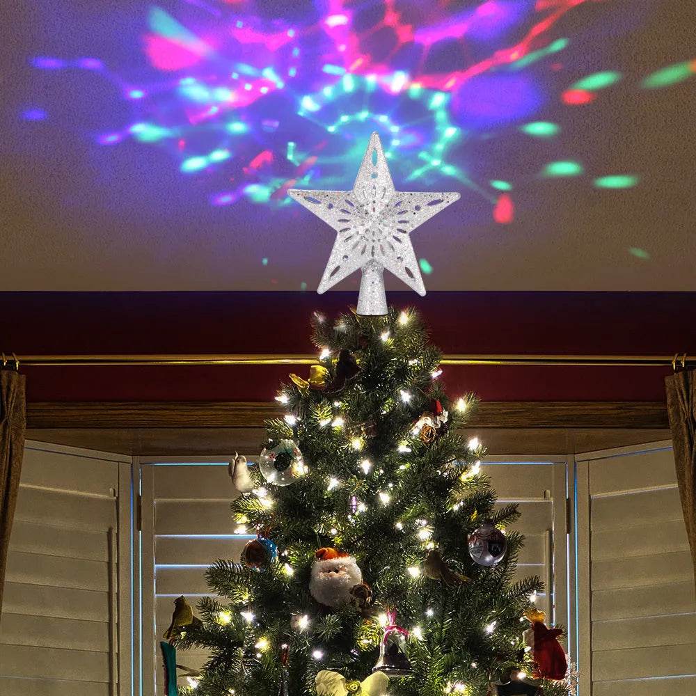 Christmas Tree Top Light Star Snowflake Shape LED Laser Projector Lights Christmas Tree Ornament 
