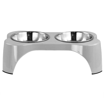 Gibson Home Bow Wow Meow 3 Piece Elevated Pet Bowl Dinner Set in Grey - Free Shipping 