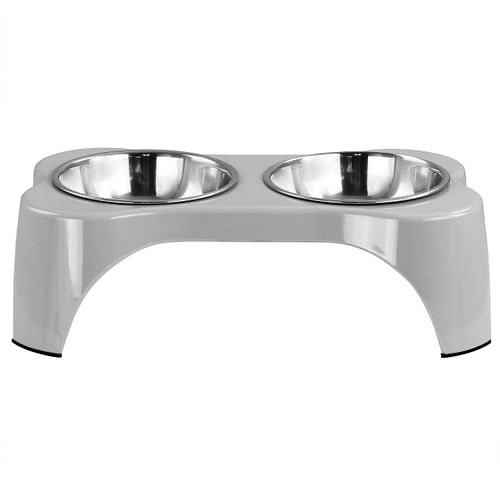 Gibson Home Bow Wow Meow 3 Piece Elevated Pet Bowl Dinner Set in Grey - Free Shipping 