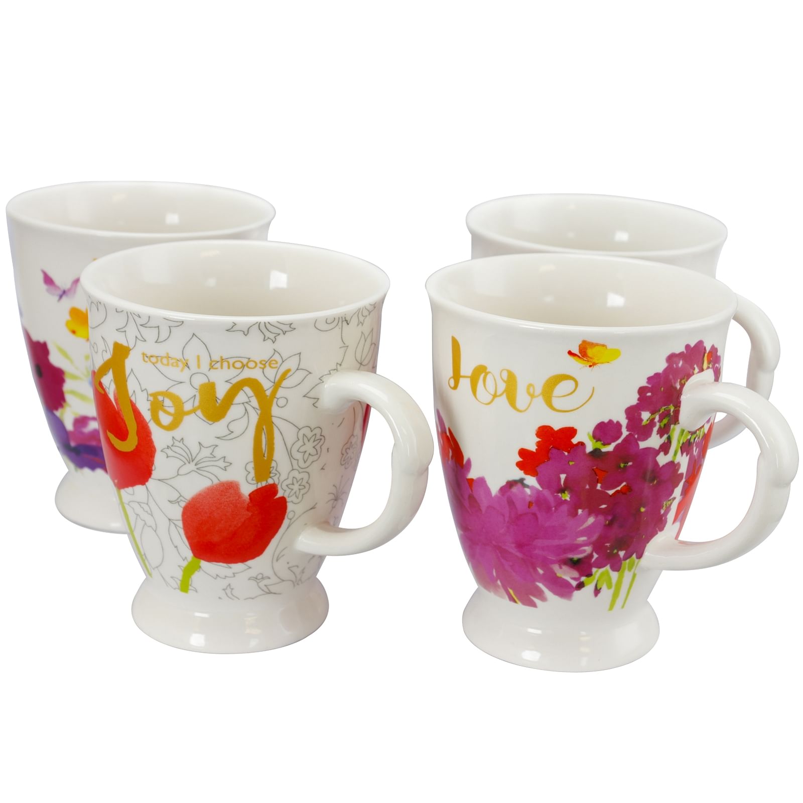 Gibson Home Bold Floral 17.4 oz Cup Set, Set of 4 Assorted Designs - Free Shipping 