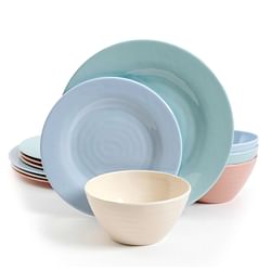 Gibson Home Brist Pastels 12 Piece Melamine Dinnerware Set in Assorted Colors - Free Shipping 