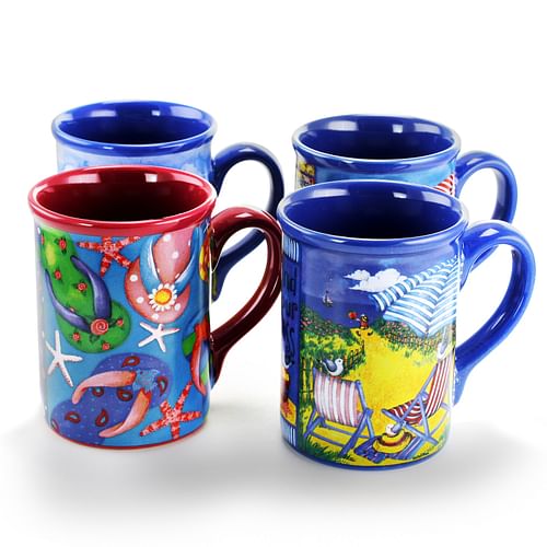 Gibson Home Beachcomber 4 Piece 16 Ounce Stoneware Mug Set in Assorted Designs - Free Shipping