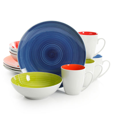 Gibson Crenshaw 12 Piece Round Ceramic Dinnerware Set in Assorted Colors, Service for 4 - Free Shipping 