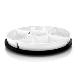 Gibson Elite Gracious Dining 6 Piece Stoneware Sectional Serving Set with Revolving Wood Tray - Free Shipping 