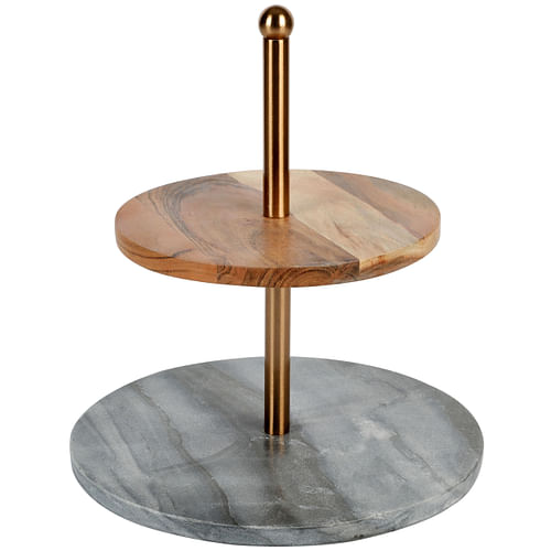Laurie Gates California Designs Grey Marble and Acacia Wood 2 Tier Server - Free Shipping 