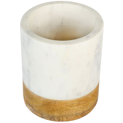 Laurie Gates California Designs 6.5 Inch White Marble and Mango Wood Utensil Crock - Free Shipping 