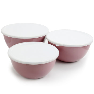 Gibson Home Plaza Cafe 3 Piece Stackable Nesting Mixing Bowl Set with Lids in Lavender - Free Shipping 