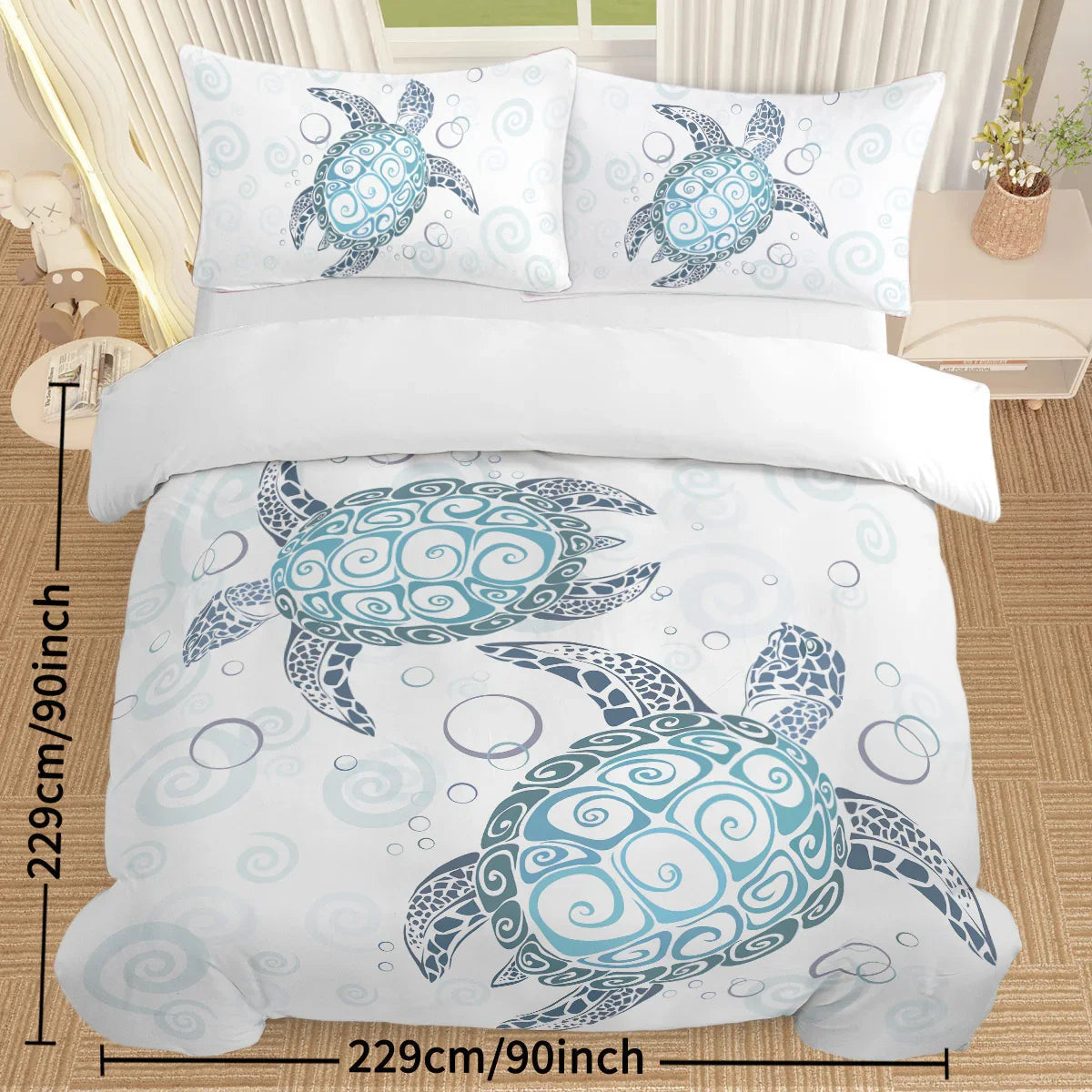 Sea Turtle Bedding Aqua Teal Blue Duvet Cover Sets Beach Turtle Bed Sets Ocean 3 Piece Turtle Themed Comforter Cover With 2 Pillowcases Twin Full Queen King Size 