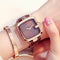 Square Bracelet Watch – Quartz Movement, 36mm Dial, Rose Gold Pin Buckle, Leather Strap, Mineral Tempered Glass, Alloy Case