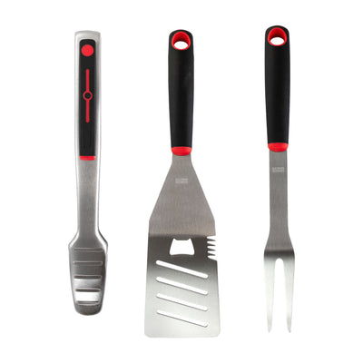 Gibson Home Huckleberry 3 Piece Stainless Steel BBQ Tool Set in Black and Red - Free Shipping 