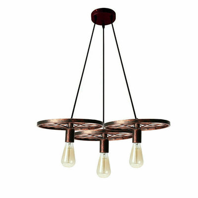 Industrial 3-Head Rustic Red Wheel Pendant Light ~1678 