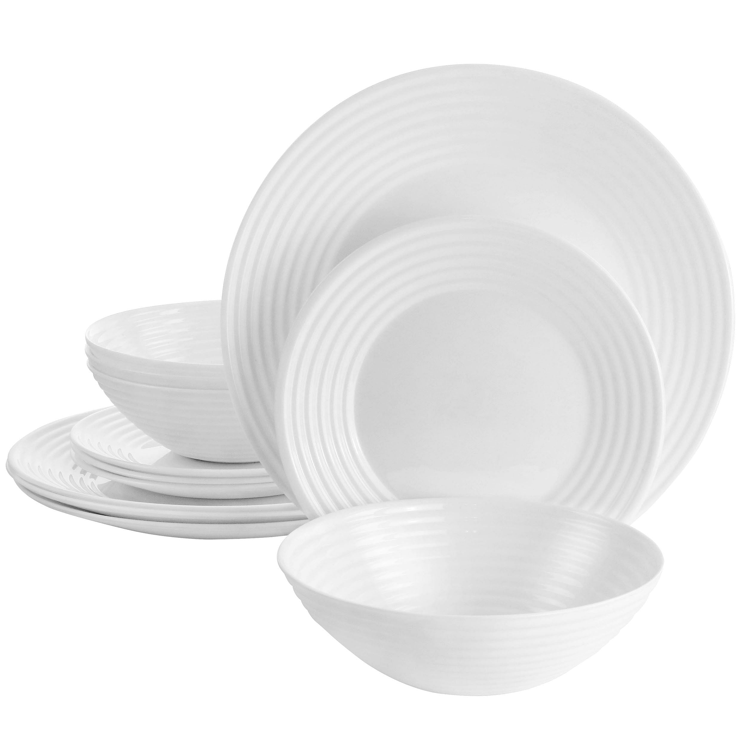 Gibson Ultra Patio 12 Piece Tempered Opal Glass Dinnerware Set in White - Free Shipping 