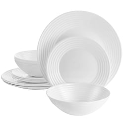 Gibson Ultra Patio 12 Piece Tempered Opal Glass Dinnerware Set in White - Free Shipping 