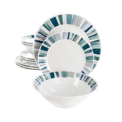 Gibson Home Orleans 12 Piece Round Ceramic Dinnerware Set in Blue - Free Shipping 