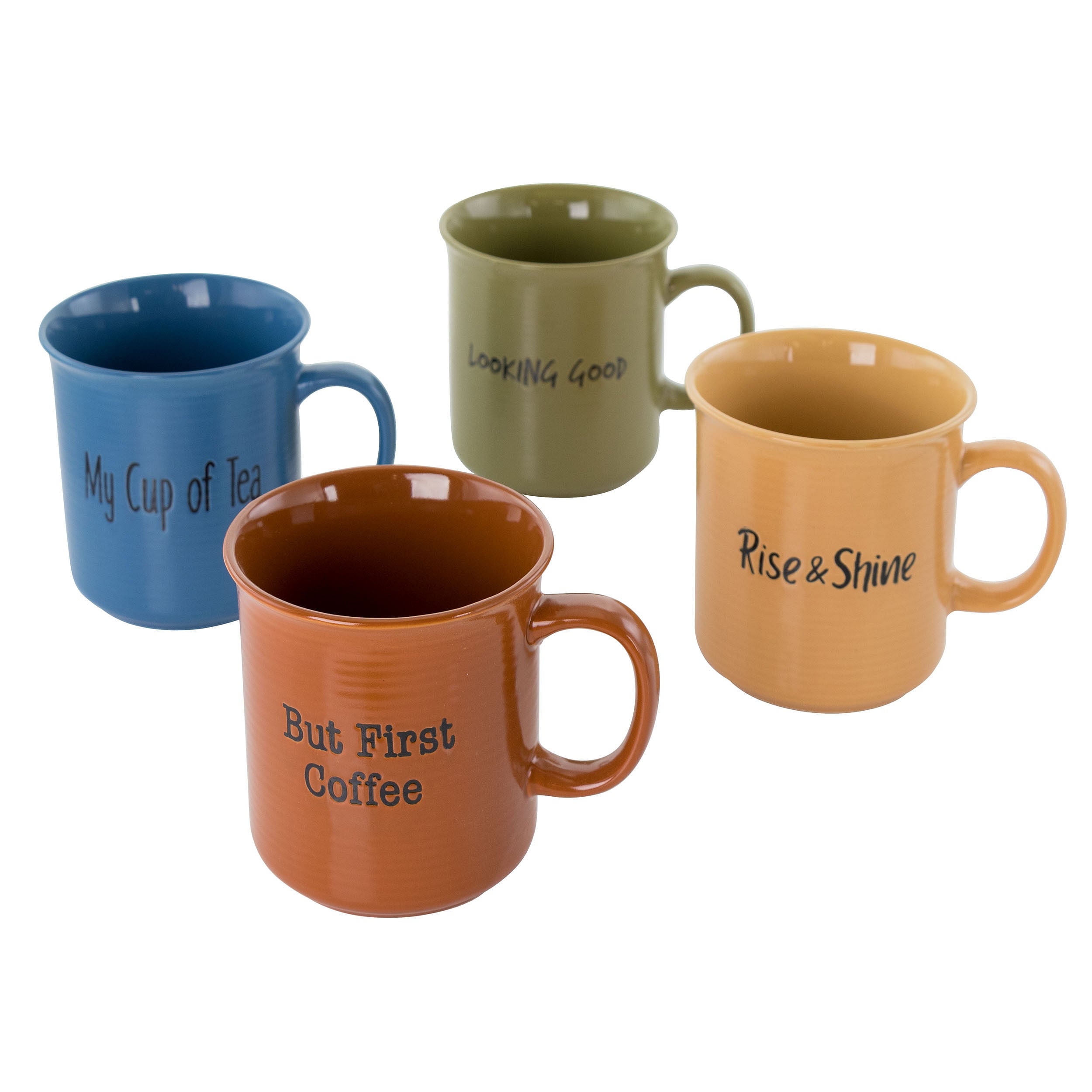 Gibson Home Thoughtful Morning 4 Piece 26 Ounce Stoneware Cup Set in Assorted Colors - Free Shipping 