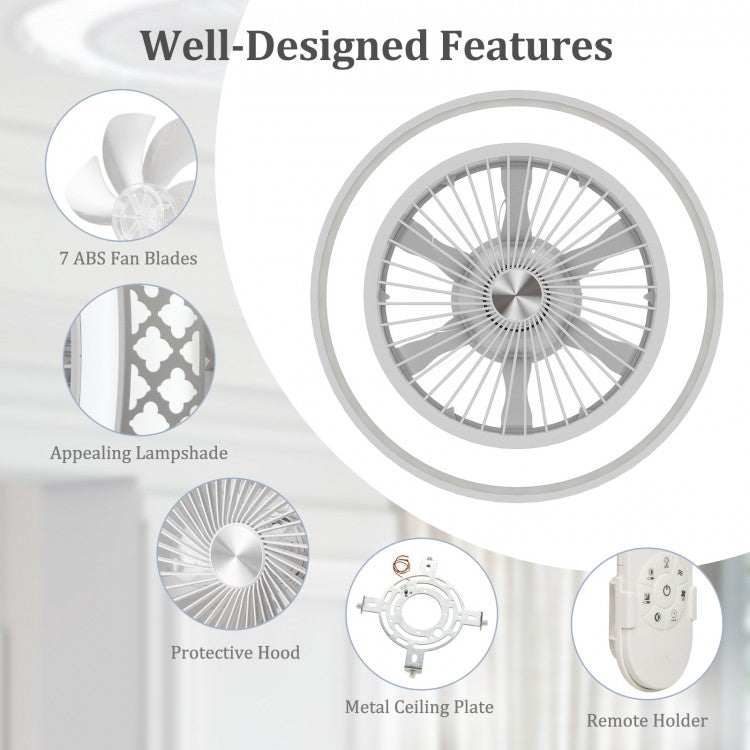 19" Low Profile LED Ceiling Fan with Remote Control, Dimmable Light & Reversible DC Motor – White