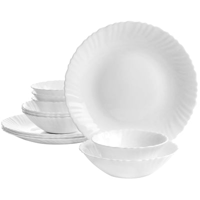 Gibson Ultra Radley 12 Piece Tempered Opal Glass Dinnerware Set in White - Free Shipping 