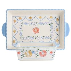 Gibson Elite Anaya 2 Piece Rectangle Stoneware Bakeware Set with Hand Painted Designs - Free Shipping 