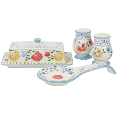 Gibson Elite Anaya 5 Piece Hand Painted Stoneware Table Accessory Set - Free Shipping 
