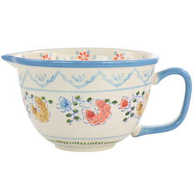 Gibson Elite Anaya Hand Painted 2 Quart Floral Stoneware Batter Bowl with Blue Trim - Free Shipping 