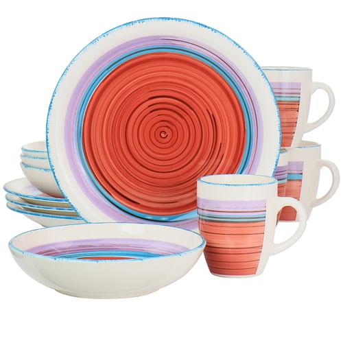 Gibson Home Richvale 12 Piece Round Durastone Dinnerware Set in Red - Free Shipping 