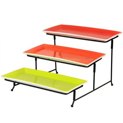 Gibson Home Crenshaw Hand Painted Stoneware 3-Tier Serving Set with Metal Rack in Multicolor - Free Shipping 