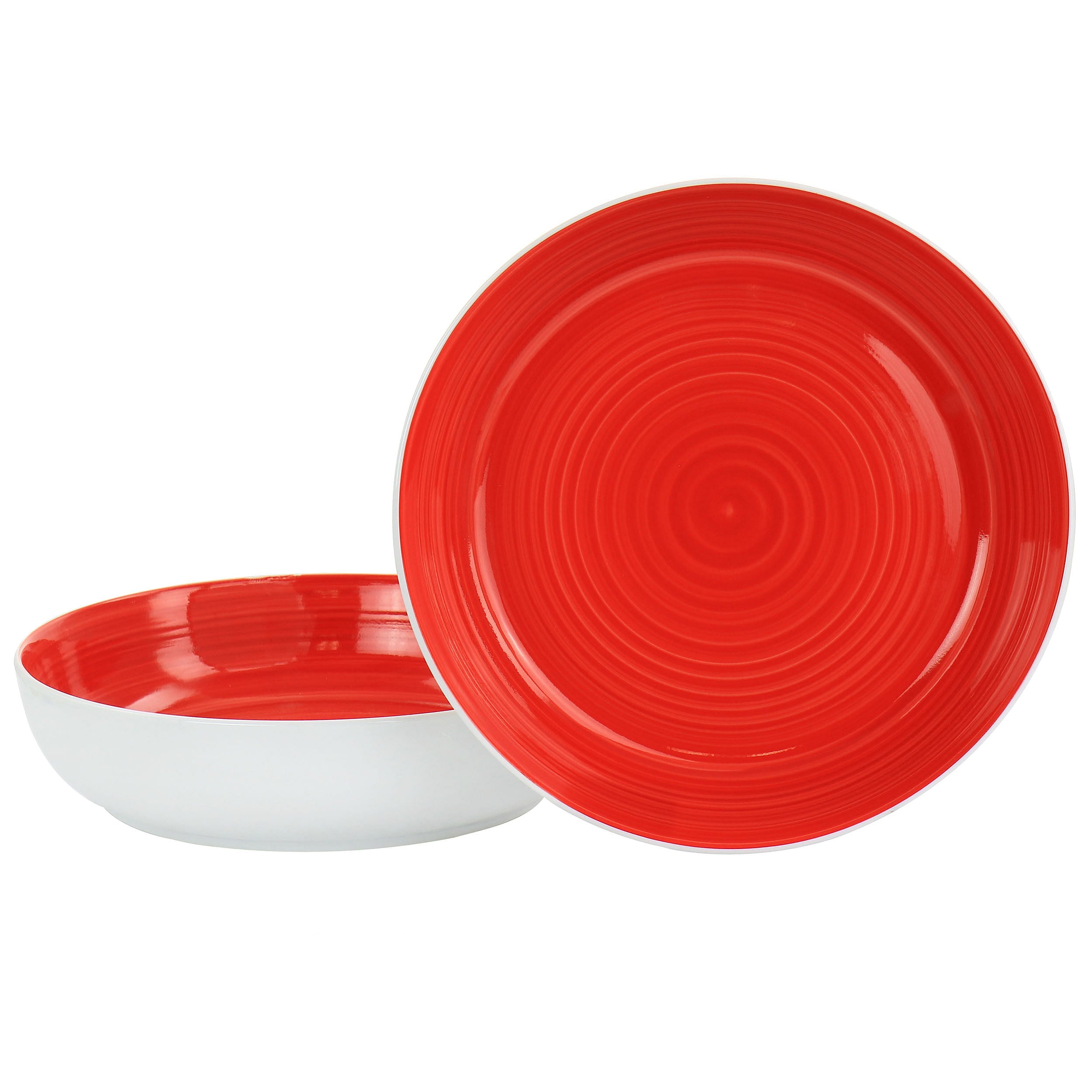 Gibson Home Crenshaw 8.5 Inch 2 Piece Stoneware Dinner Bowl Set in Red and White - Free Shipping