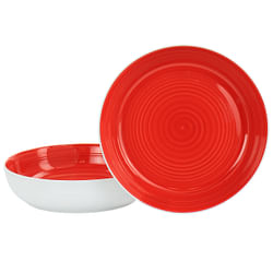 Gibson Home Crenshaw 8.5 Inch 2 Piece Stoneware Dinner Bowl Set in Red and White - Free Shipping