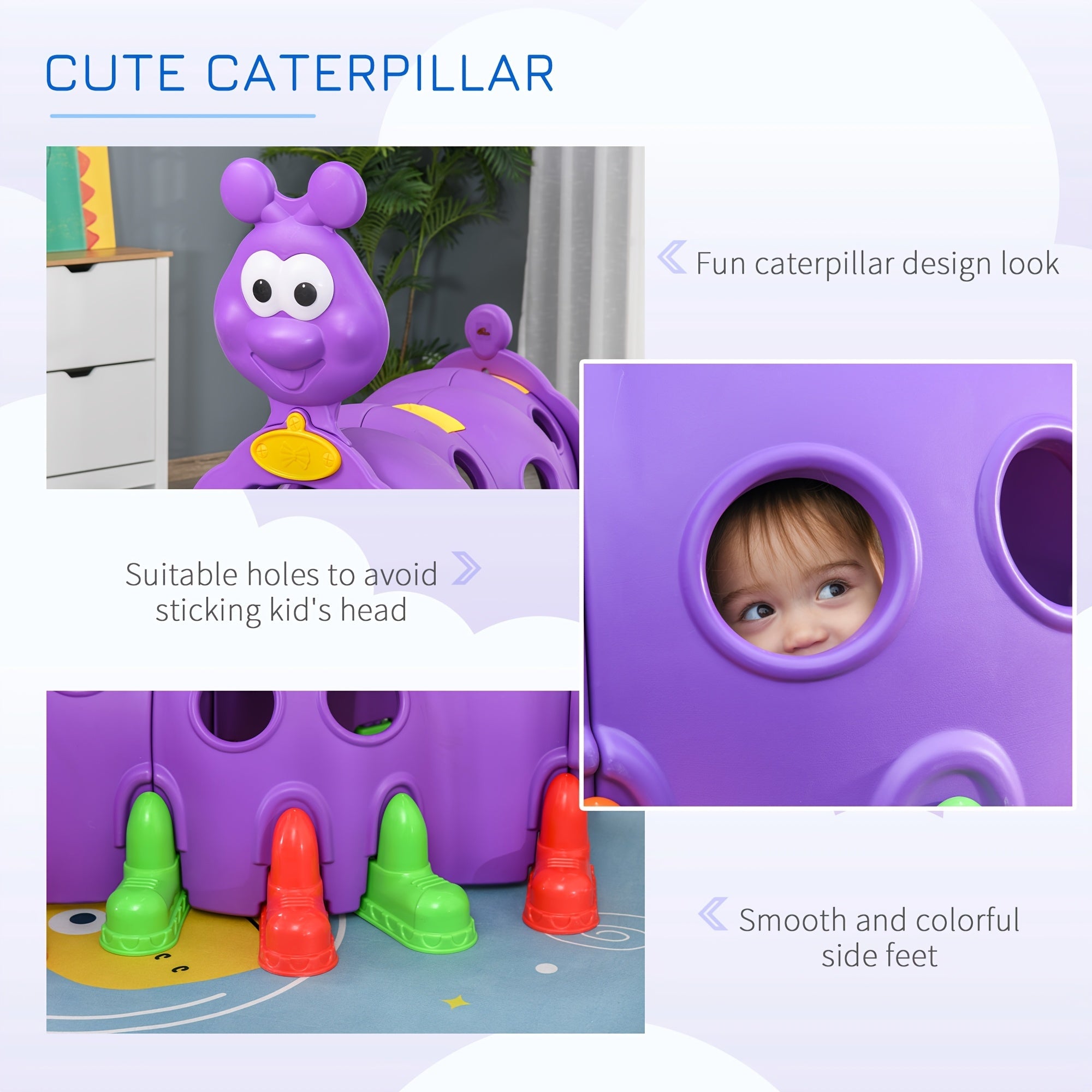 Qaba Caterpillar Tunnels For To Crawl Through Climbing Toy Indoor & Outdoor Play Structure, Purple 