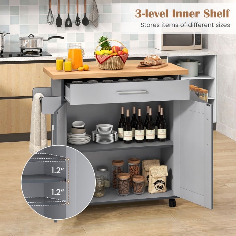 Rolling Kitchen Island Cart with Towel and Spice Rack-Gray
