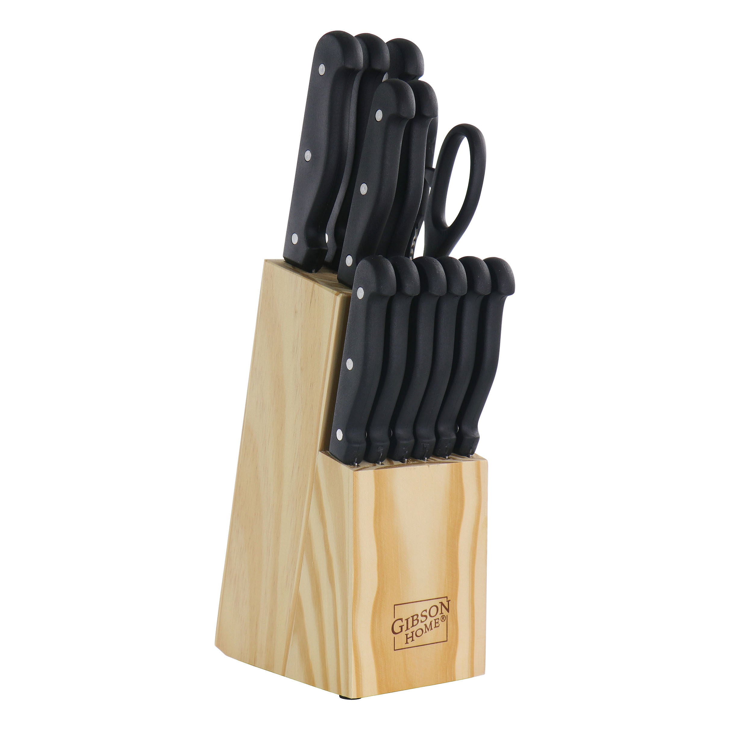 Gibson Home Westover 13 Piece Stainless Steel Cutlery Set in Black with Wood Storage Block - Free Shipping