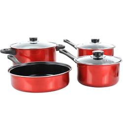 Gibson Everyday Cardinal 7 Piece Nonstick Steel Cookware Set in Red - Free Shipping