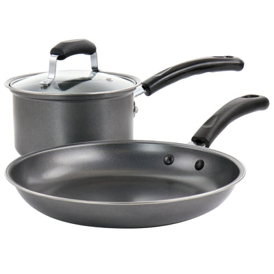 Gibson Everyday Highberry 3 Piece Nonstick Carbon Steel Cookware Set in Grey - Free Shipping 
