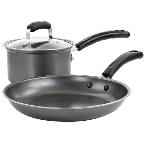 Gibson Everyday Highberry 3 Piece Nonstick Carbon Steel Cookware Set in Grey - Free Shipping