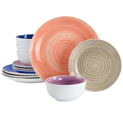 Gibson Home Color Vibes Fine Ceramic 12 Piece Dinnerware Set in Assorted Colors - Free Shipping 