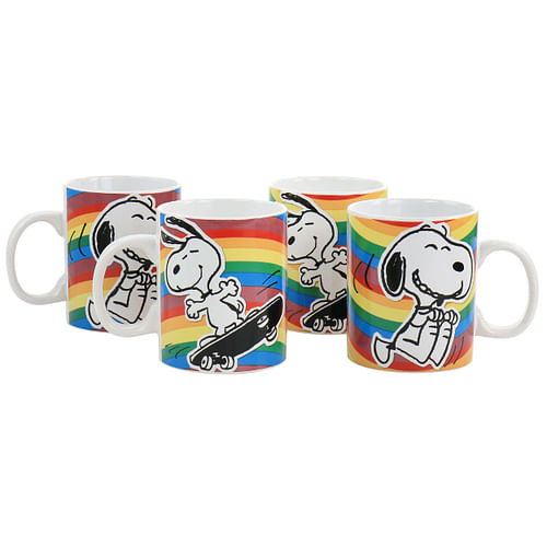 Gibson Peanuts 70th Anniversary 15oz 4 Piece Stoneware Mug Set in Rainbow - Free Shipping 