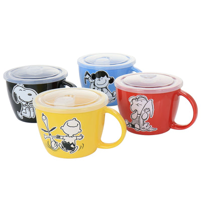 Gibson Peanuts 70th Anniversary 4 Piece Stoneware 23.5oz Soup Bowl Set with Vented Lids in Assorted Colors - Free Shipping 