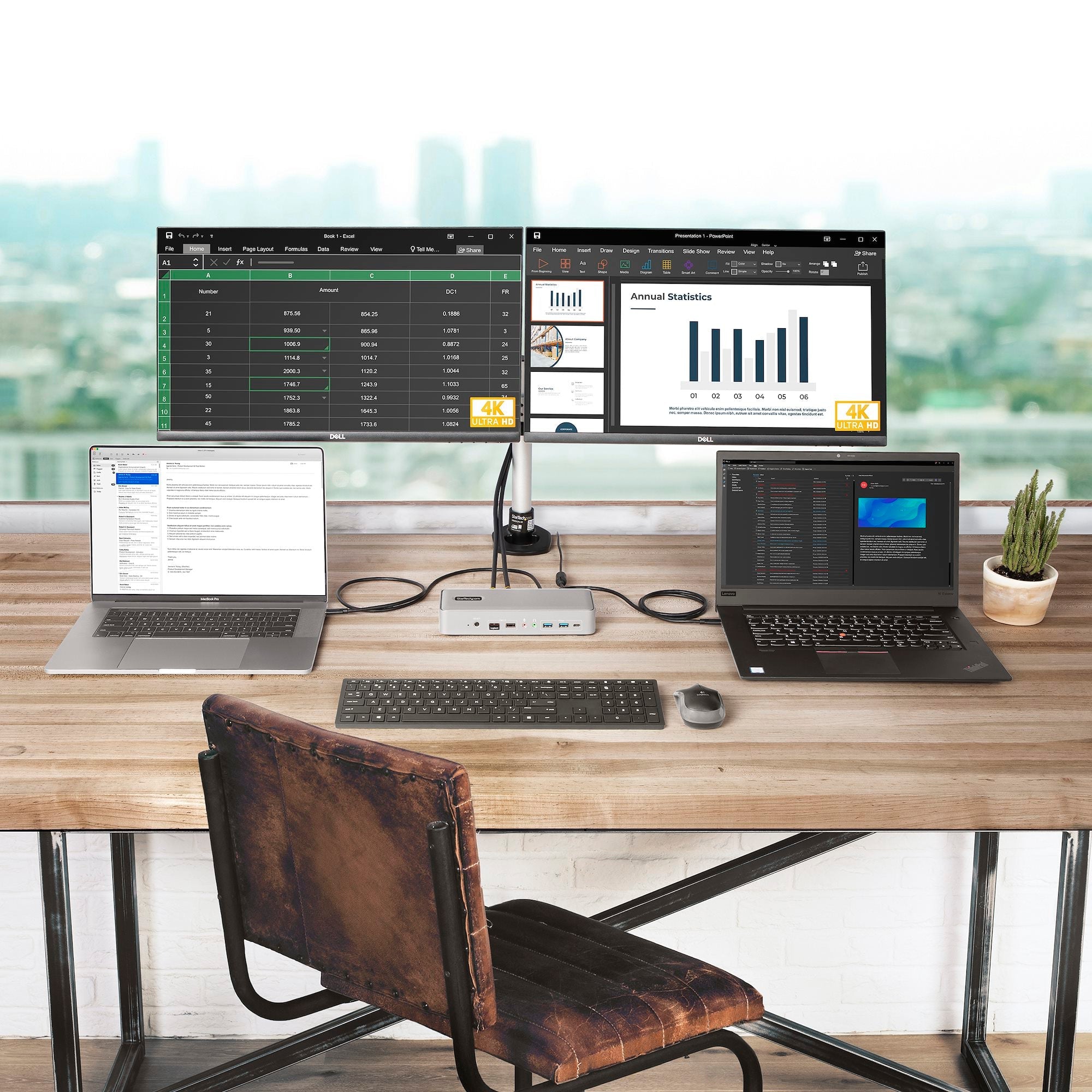 Dual-Laptop USB-C KVM Docking Station, Dual Monitor 4K 60Hz DisplayPort Dock, 5-Port USB Hub, GbE, 90W/45W Power Delivery to Two Laptops, Windows/Mac, 2-Host KVM Dock - TAA 