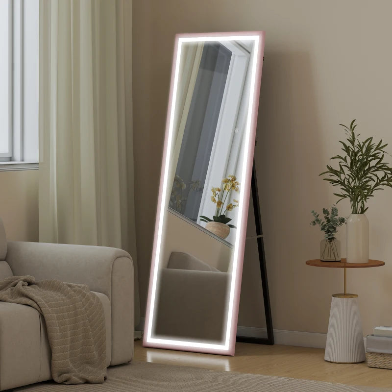 LED Mirror with Dimmable and 3 Colour Lights, 64" x 21" Rectangular Full Body Mirror for Bedroom Living Room, Pink