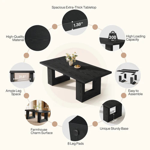 Dining Table 63" Rectangular Farmhouse Kitchen Table for 6-8 People with Geometric Legs Modern MDF Construction Black Finish for Dining Room