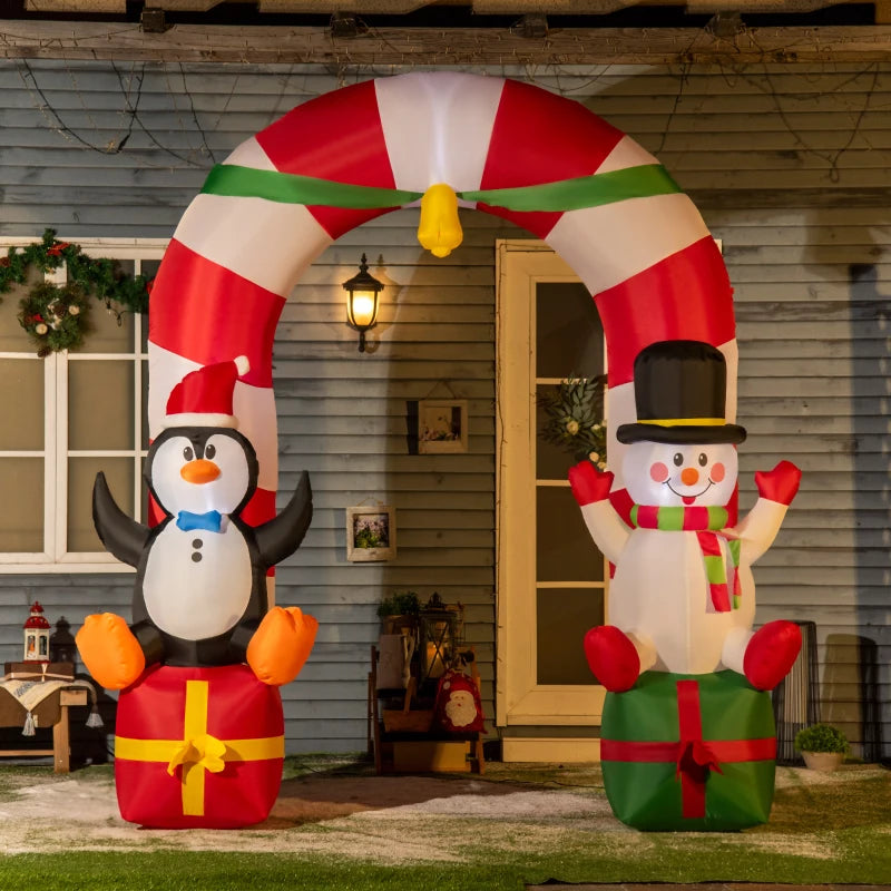 HOMCOM 9FT Inflatable Christmas Archway with Santa Claus & Snowman, Outdoor Blow Up Decoration with LED Lights 