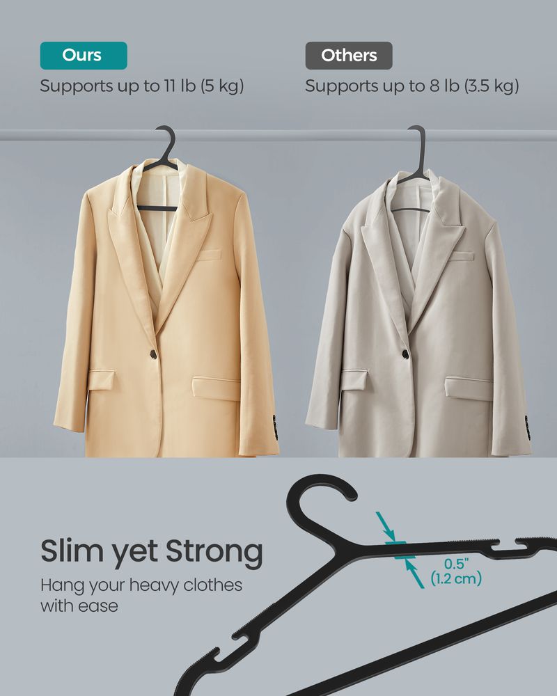 SONGMICS Plastic Hangers with Wide Shoulder Notches Pack of 50 