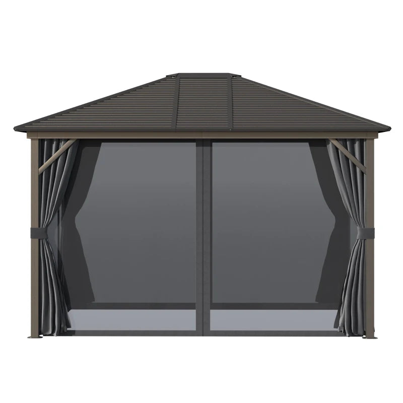 Outsunny 10' x 12' Deluxe Hardtop Gazebo with Metal Roof, Aluminum Frame Patio Gazebo Garden Sun Shelter Outdoor Pavilion with Curtains and Netting, Grey 