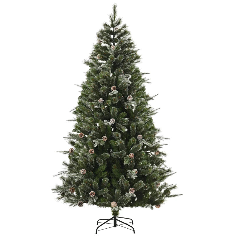 HOMCOM Artificial Christmas Snow Pine Tree with Automatic Open, Pinecones, Green Holiday Home Decoration 