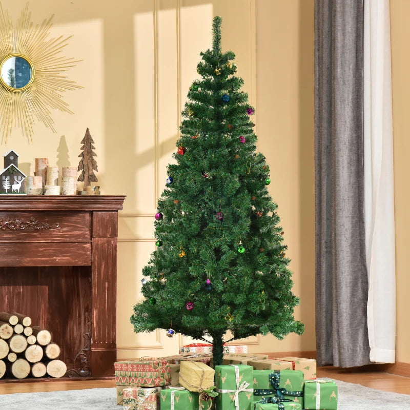HOMCOM Green Artificial Christmas Tree with Ornaments, Holiday Xmas Decoration for Home, Office & Party 