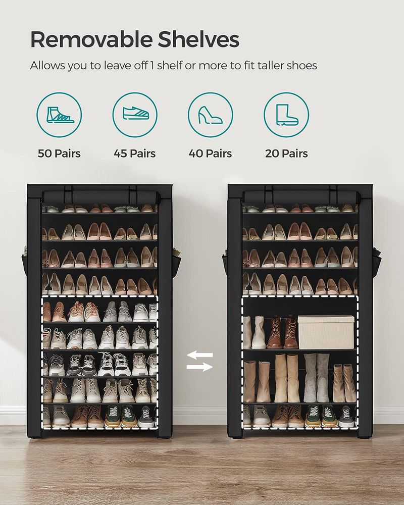 SONGMICS 9 Tier Shoe Rack with Nonwoven Fabric Cover 